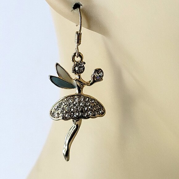 Crystal Angel Earrings Small Mini Light Earrings Angel with Wings Earrings - Picture 3 of 6